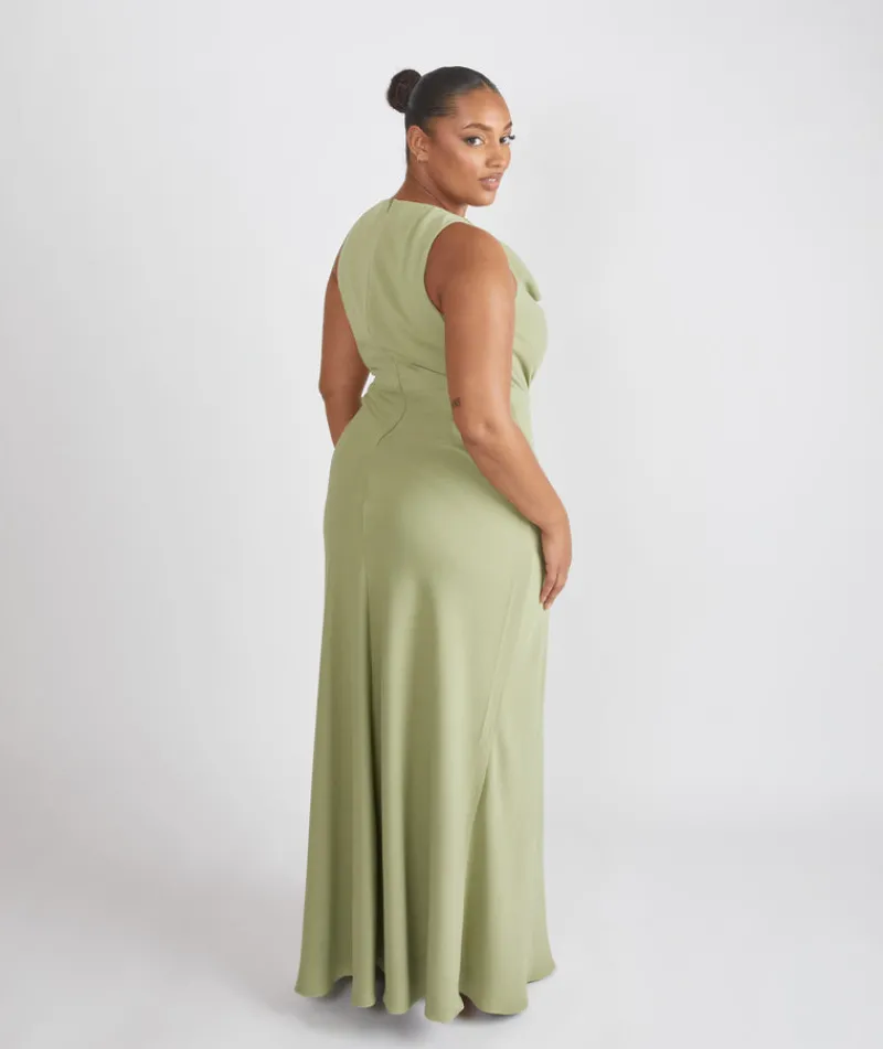 Outlet Six Stories Cowl Front Crepe Bridesmaid Dress - Sage