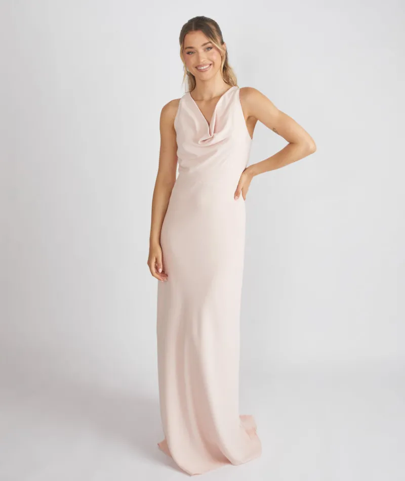 Six Stories Cowl Front Crepe Bridesmaid Dress - Blush