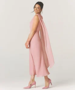 Outlet Six Stories Cowl Front Drape Detail Belted Midi Dress - Rose