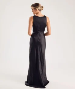 New Six Stories Cowl Front Satin Bridesmaid Dress - Black