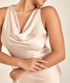 Online Six Stories Cowl Front Satin Bridesmaid Dress - Oyster