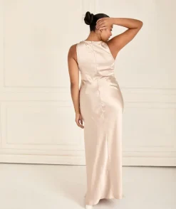 Online Six Stories Cowl Front Satin Bridesmaid Dress - Oyster