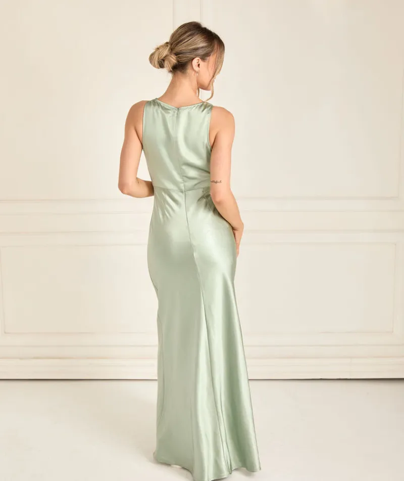 Six Stories Cowl Front Satin Bridesmaid Dress - Sage