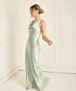 Six Stories Cowl Front Satin Bridesmaid Dress - Sage