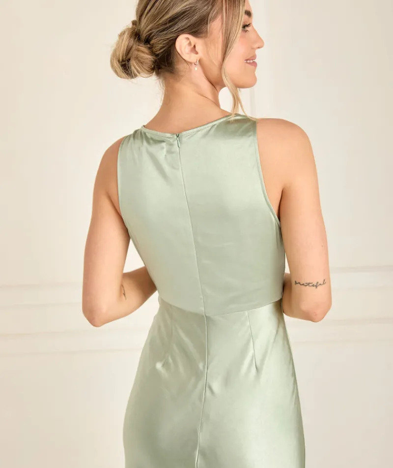Six Stories Cowl Front Satin Bridesmaid Dress - Sage