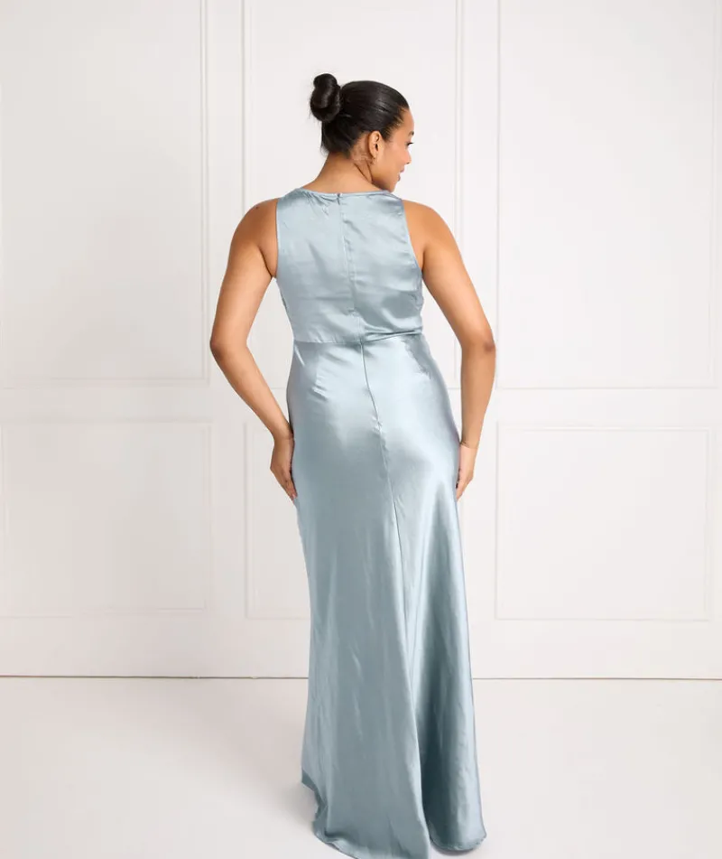 Online Six Stories Cowl Front Satin Bridesmaid Dress - Dusty Blue