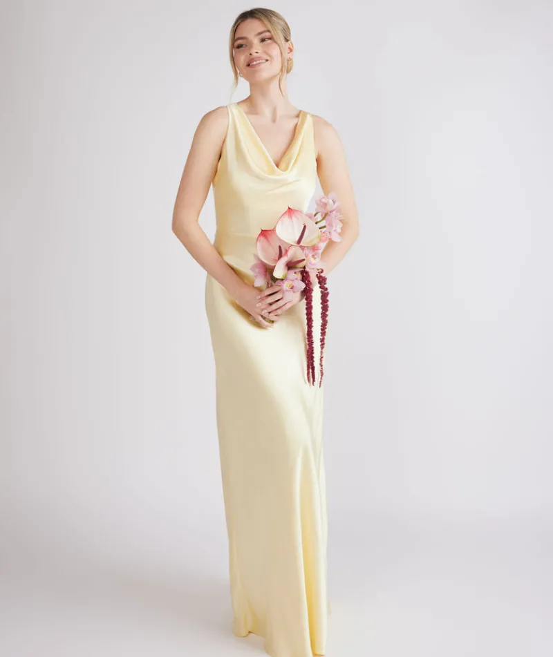 Sale Six Stories Cowl Front Satin Bridesmaid Dress - Butter Lemon
