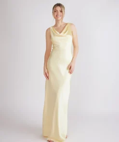 Sale Six Stories Cowl Front Satin Bridesmaid Dress - Butter Lemon