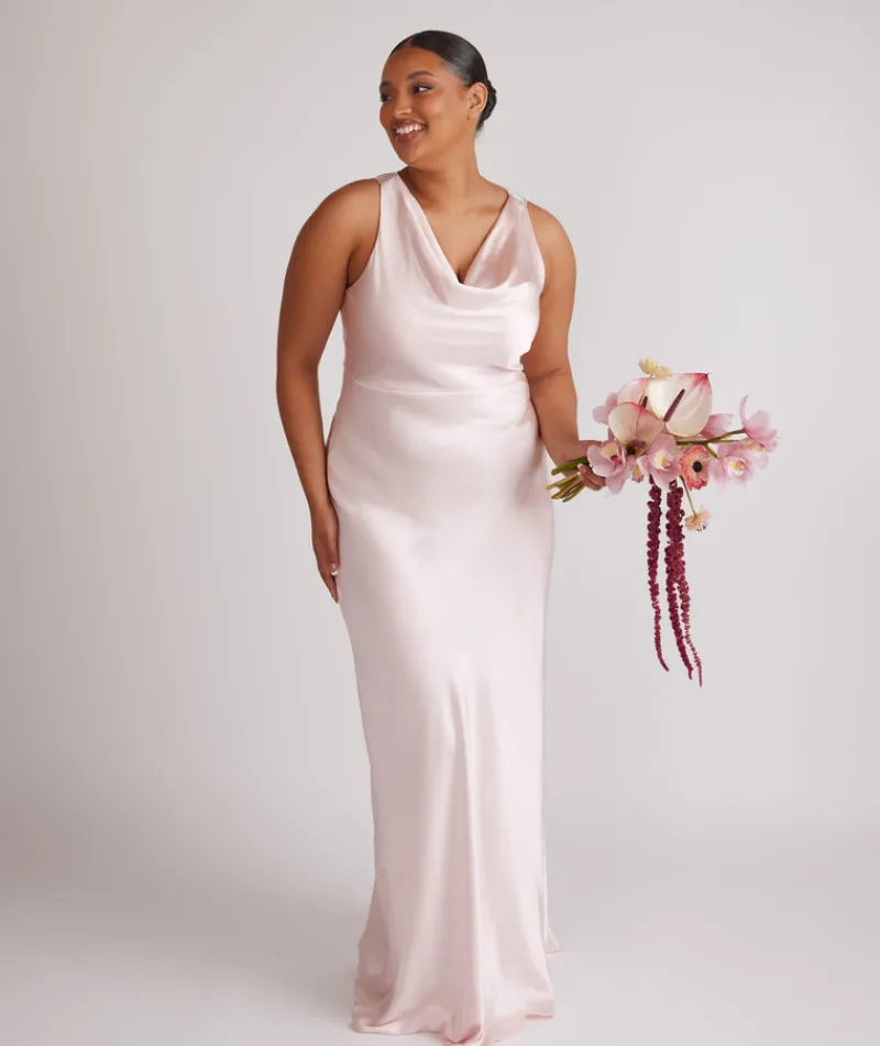 Six Stories Cowl Front Satin Bridesmaid Dress - Pale Pink