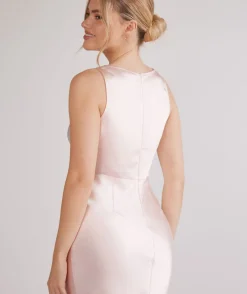 Six Stories Cowl Front Satin Bridesmaid Dress - Pale Pink