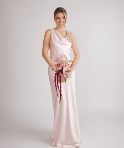 Six Stories Cowl Front Satin Bridesmaid Dress - Pale Pink