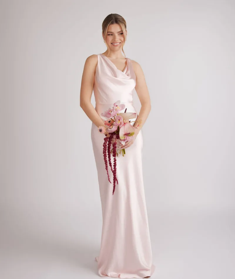 Six Stories Cowl Front Satin Bridesmaid Dress - Pale Pink