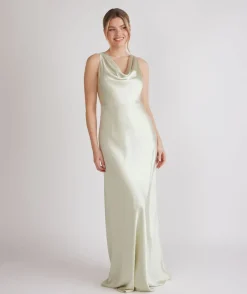 Online Six Stories Cowl Front Satin Bridesmaid Dress - Pear Green