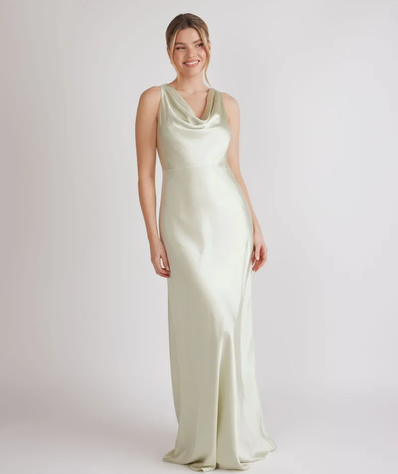 Online Six Stories Cowl Front Satin Bridesmaid Dress - Pear Green