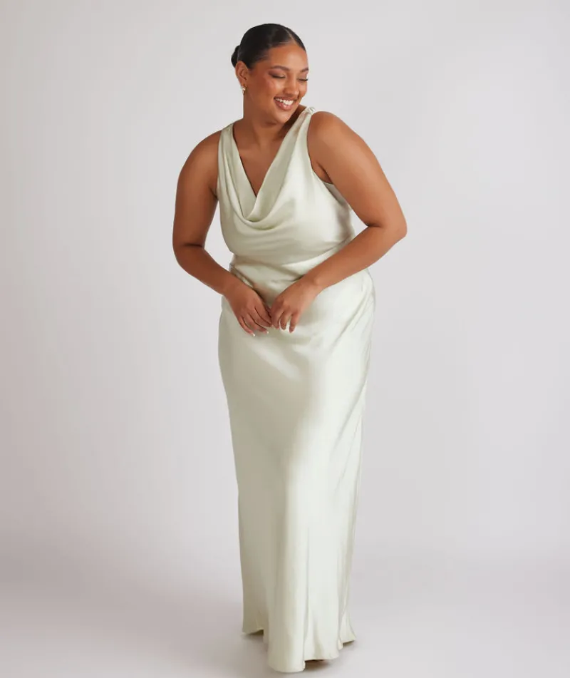 Online Six Stories Cowl Front Satin Bridesmaid Dress - Pear Green
