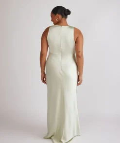 Online Six Stories Cowl Front Satin Bridesmaid Dress - Pear Green