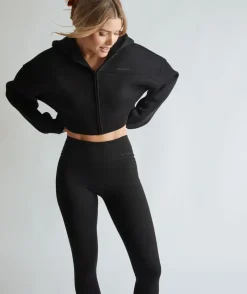 Clearance Six Stories Cropped Zip Through Hoodie - Black
