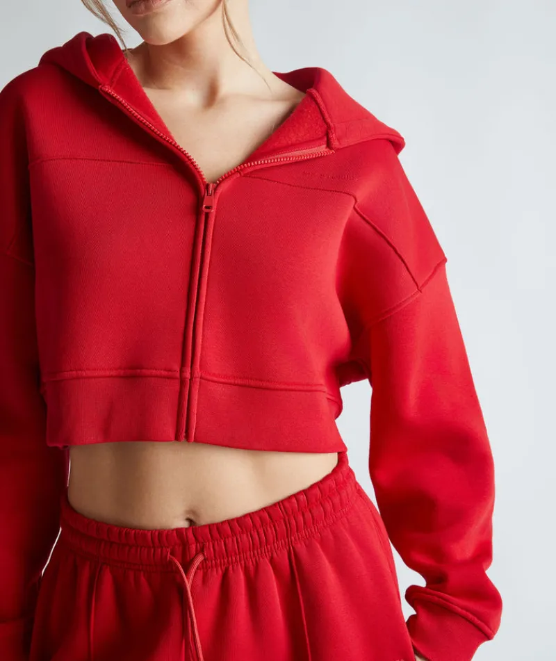 Clearance Six Stories Cropped Zip Through Hoodie - Red