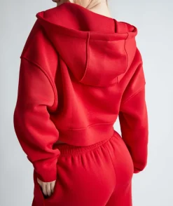 Clearance Six Stories Cropped Zip Through Hoodie - Red