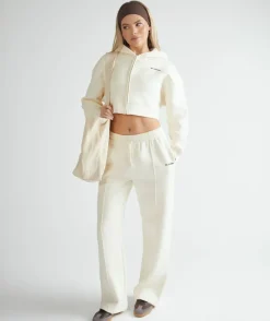 Discount Six Stories Cropped Zip Through Hoodie - Buttermilk