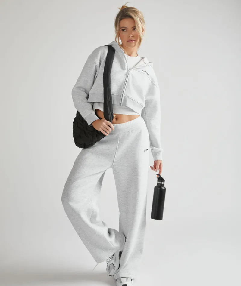 New Six Stories Cropped Zip Through Hoodie - Grey Marl