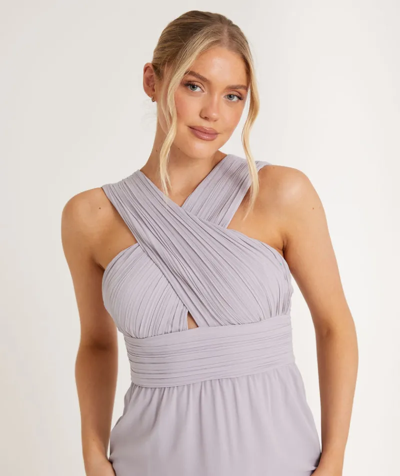 Hot Six Stories Cross Neck Pleated Waist Chiffon Bridesmaid Dress - Dusty Lilac