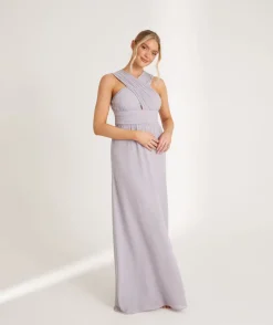 Hot Six Stories Cross Neck Pleated Waist Chiffon Bridesmaid Dress - Dusty Lilac