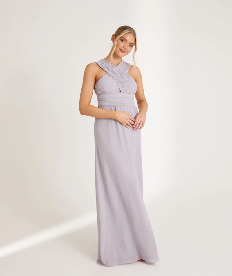 Hot Six Stories Cross Neck Pleated Waist Chiffon Bridesmaid Dress - Dusty Lilac