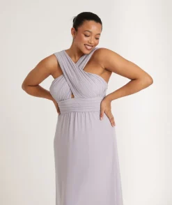 Hot Six Stories Cross Neck Pleated Waist Chiffon Bridesmaid Dress - Dusty Lilac