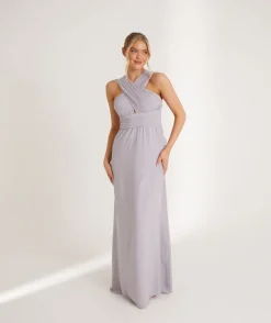 Hot Six Stories Cross Neck Pleated Waist Chiffon Bridesmaid Dress - Dusty Lilac