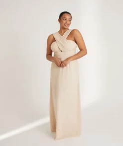 Discount Six Stories Cross Neck Pleated Waist Chiffon Bridesmaid Dress - Butter Cream