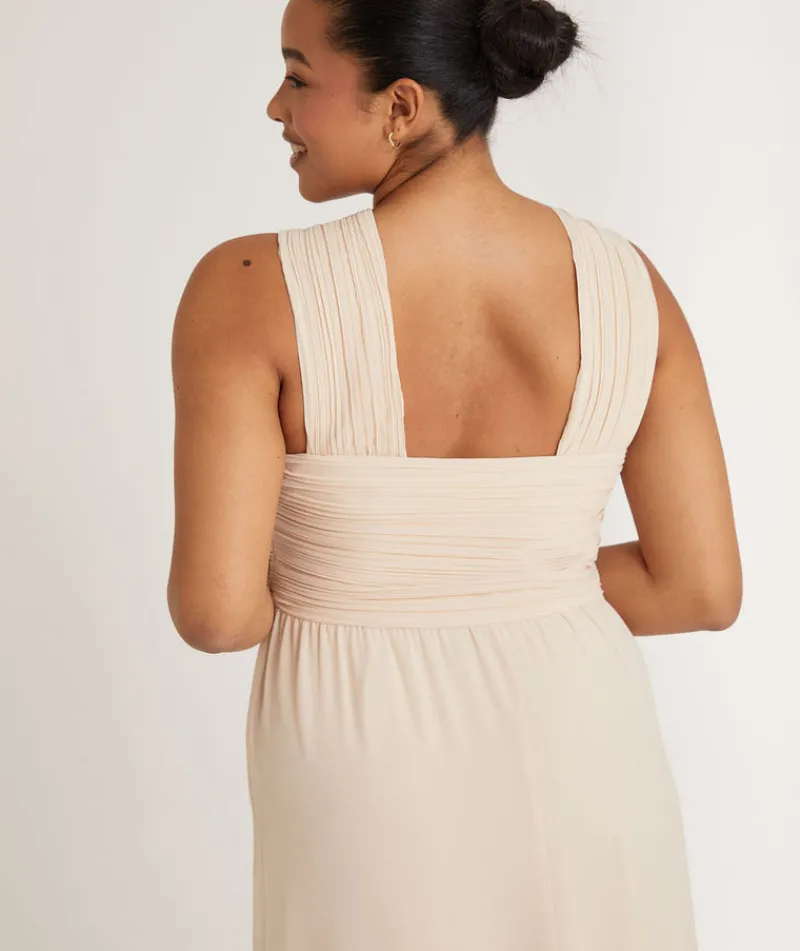 Discount Six Stories Cross Neck Pleated Waist Chiffon Bridesmaid Dress - Butter Cream