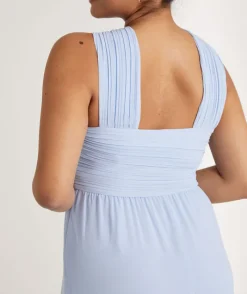 Best Six Stories Cross Neck Pleated Waist Chiffon Bridesmaid Dress - Cornflower Blue