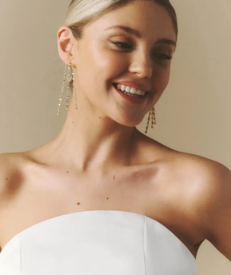 Six Stories Curved Bandeau Structured Satin Mini Dress - White