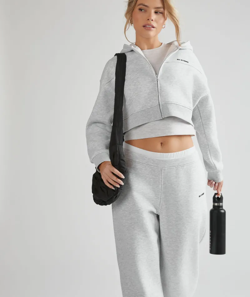 Online Six Stories Double Waistband Joggers - Grey Marl