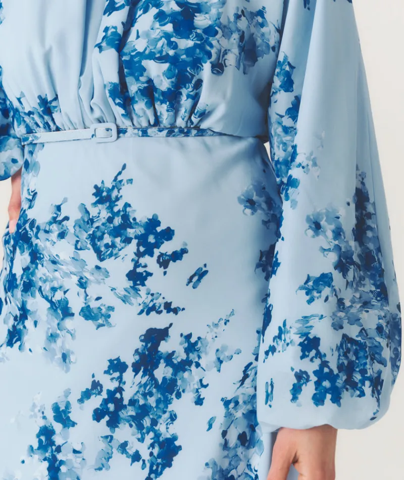 Hot Six Stories Floral Balloon Sleeve Maxi Dress - Pale Blue