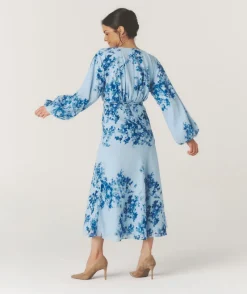 Hot Six Stories Floral Balloon Sleeve Maxi Dress - Pale Blue
