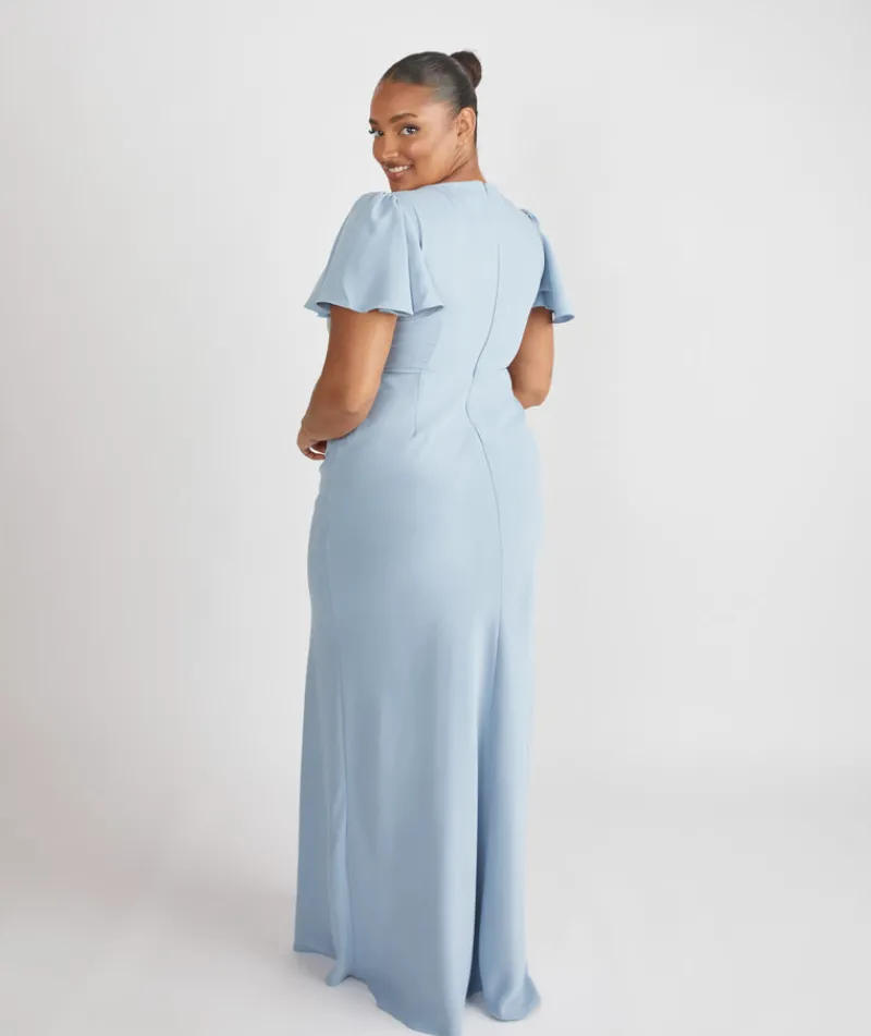 New Six Stories Flutter Sleeve Crepe Bridesmaid Dress - Pale Blue