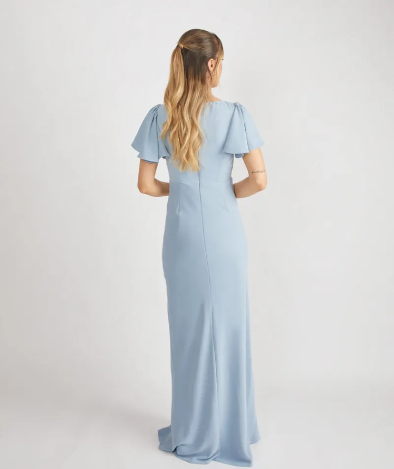 New Six Stories Flutter Sleeve Crepe Bridesmaid Dress - Pale Blue