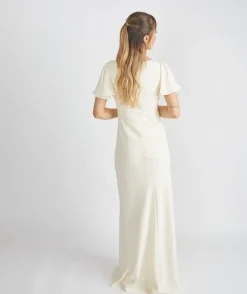 Clearance Six Stories Flutter Sleeve Crepe Bridesmaid Dress - Almond
