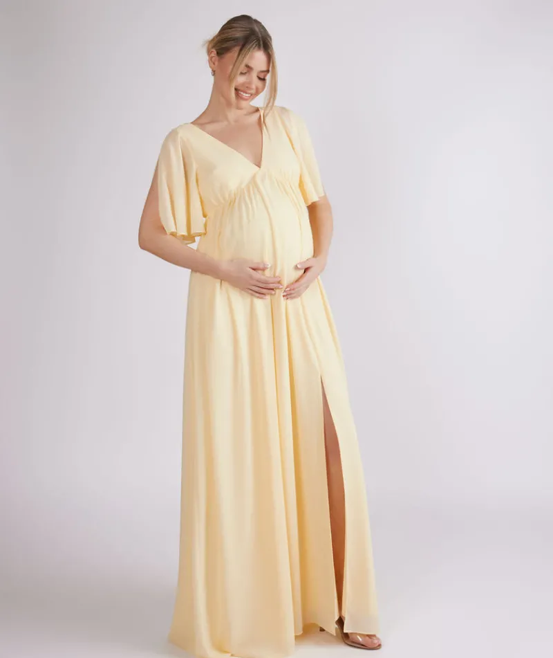 Sale Six Stories Flutter Sleeve Maternity Chiffon Bridesmaid Dress - Butter Lemon
