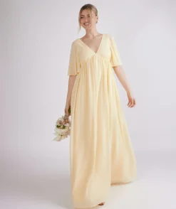 Sale Six Stories Flutter Sleeve Maternity Chiffon Bridesmaid Dress - Butter Lemon