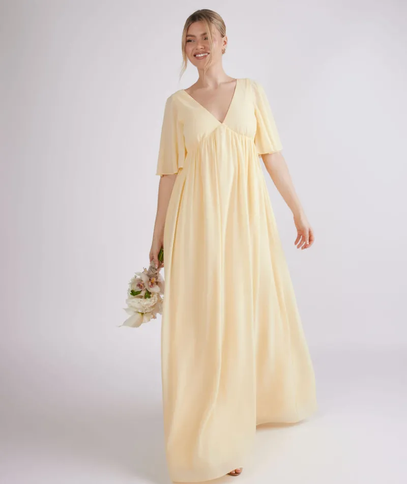 Sale Six Stories Flutter Sleeve Maternity Chiffon Bridesmaid Dress - Butter Lemon