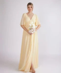 Sale Six Stories Flutter Sleeve Maternity Chiffon Bridesmaid Dress - Butter Lemon