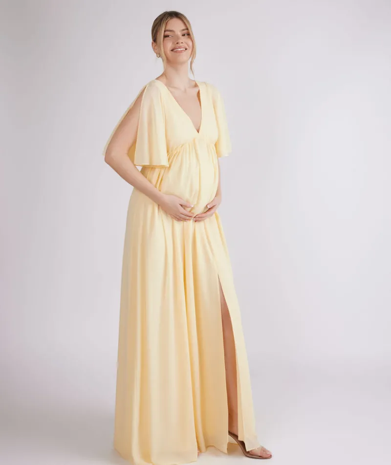 Sale Six Stories Flutter Sleeve Maternity Chiffon Bridesmaid Dress - Butter Lemon