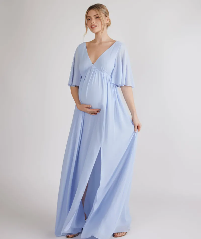 Outlet Six Stories Flutter Sleeve Maternity Chiffon Bridesmaid Dress - Cornflower Blue