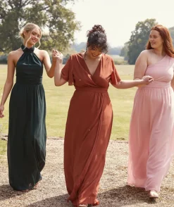 Six Stories Halter Neck Pleated Waist Chiffon Bridesmaid Dress - Emerald
