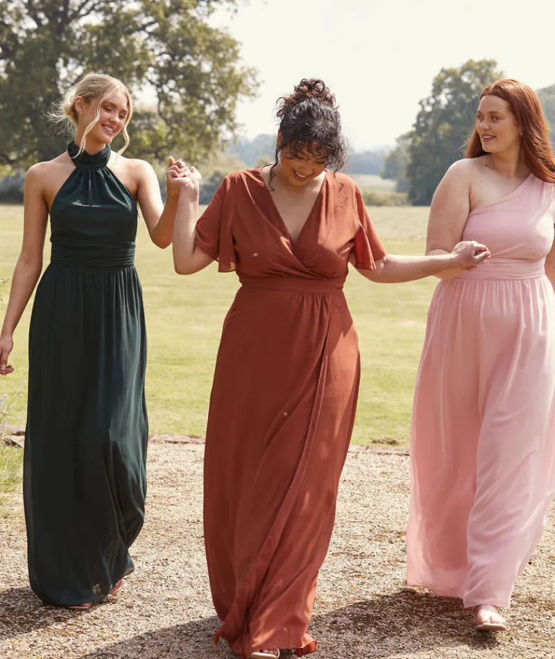 Six Stories Halter Neck Pleated Waist Chiffon Bridesmaid Dress - Emerald