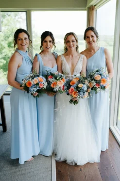 Hot Six Stories Halter Neck Pleated Waist Chiffon Bridesmaid Dress - Cornflower Blue
