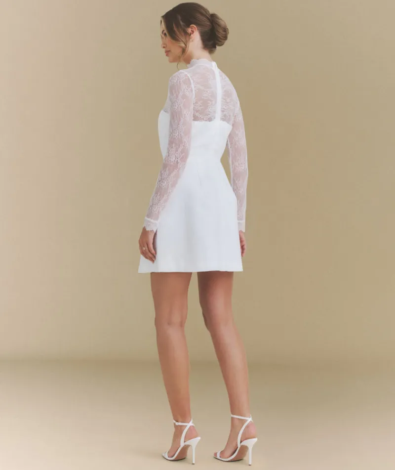 Sale Six Stories Lace Sleeve Cup Detail Mini Dress - White